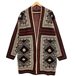 Vertigo Aztec Patterned Long Sweater Cardigan Womens Size M Oversized Jacket